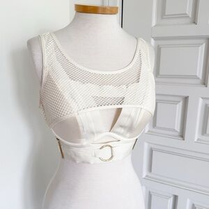 Honey Birdette Lingerie Bra Cream White Mesh Padded Gold Sexy Bondage Size 36D